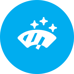 Windshield cleaning icon with sparkles.